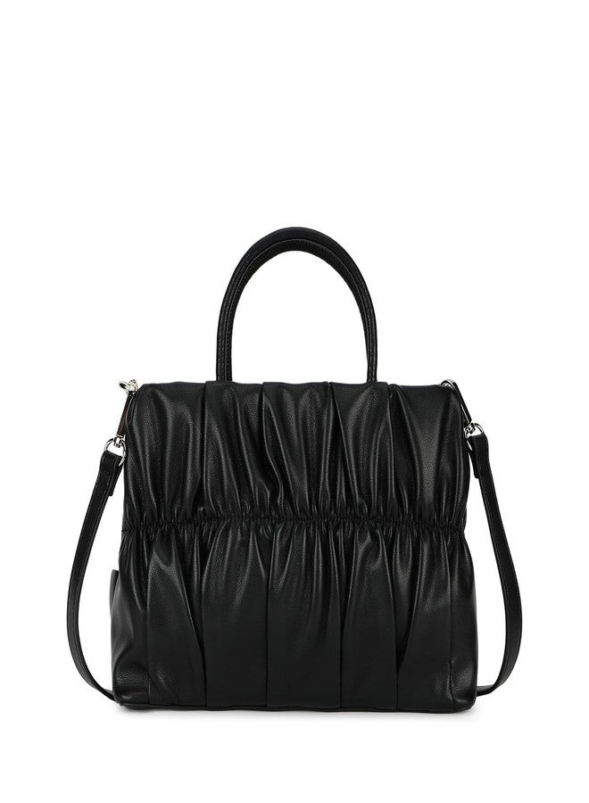 Fastrack Ruched Faux Leather Satchel Bag for Women | Structured Handbag with Detachable Chain Strap, Zippered Compartment and Inner Pockets | Elegant Convertible Bag for Casual Wear - Image 5