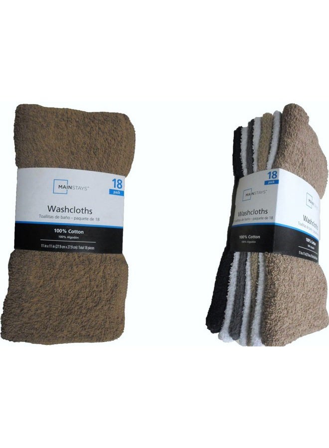 MAINSTAYS 18 Pack Assorted Cotton Terry Thin Washcloths Rags (BWWGB) - Image 1