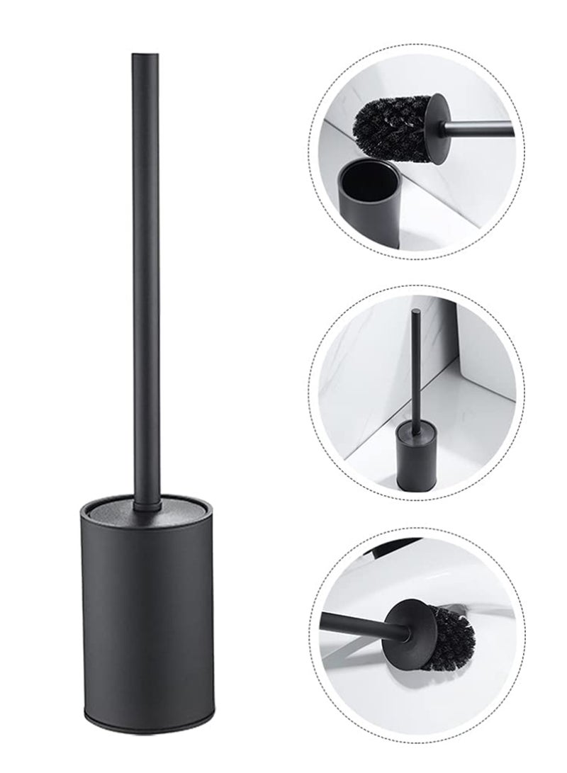 SYOSI Toilet Brush and Holder Set for Bathroom, Flexible Toilet Bowl Brush Head, Compact Size for Storage and Organization, Stainless Steel Long Handle Toilet Brush WC for Home Bathroom Black - Image 1