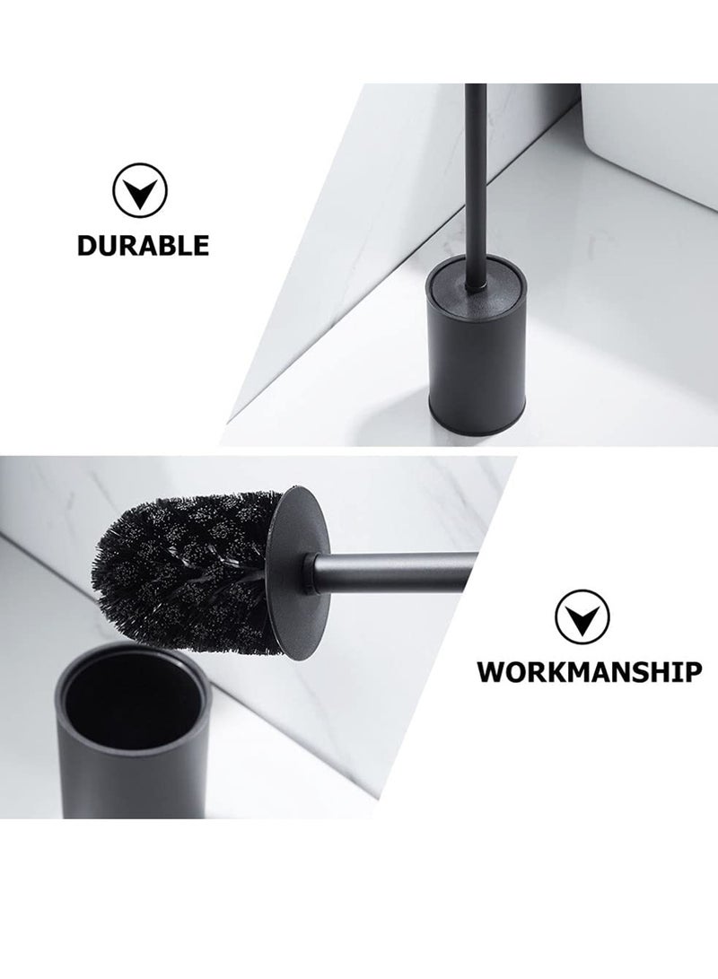 SYOSI Toilet Brush and Holder Set for Bathroom, Flexible Toilet Bowl Brush Head, Compact Size for Storage and Organization, Stainless Steel Long Handle Toilet Brush WC for Home Bathroom Black - Image 4