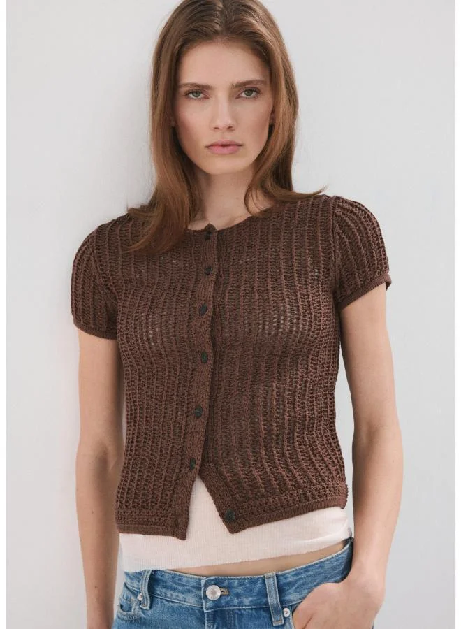 MANGO Short-sleeved crochet cardigan