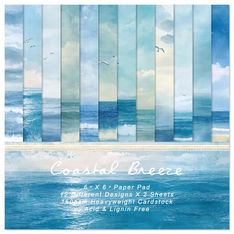 WLXTREE Scrapbook Paper Pad 6x6 Single-Sided Printing,24 Sheets Designer Premium Ocean Sea Waves Patterned Paper Pack for Scrapbooking Card Making Art Album (Coastal Breeze) - Image 1