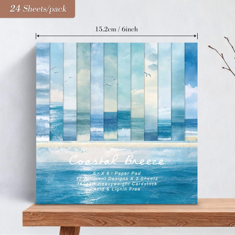 WLXTREE Scrapbook Paper Pad 6x6 Single-Sided Printing,24 Sheets Designer Premium Ocean Sea Waves Patterned Paper Pack for Scrapbooking Card Making Art Album (Coastal Breeze) - Image 5