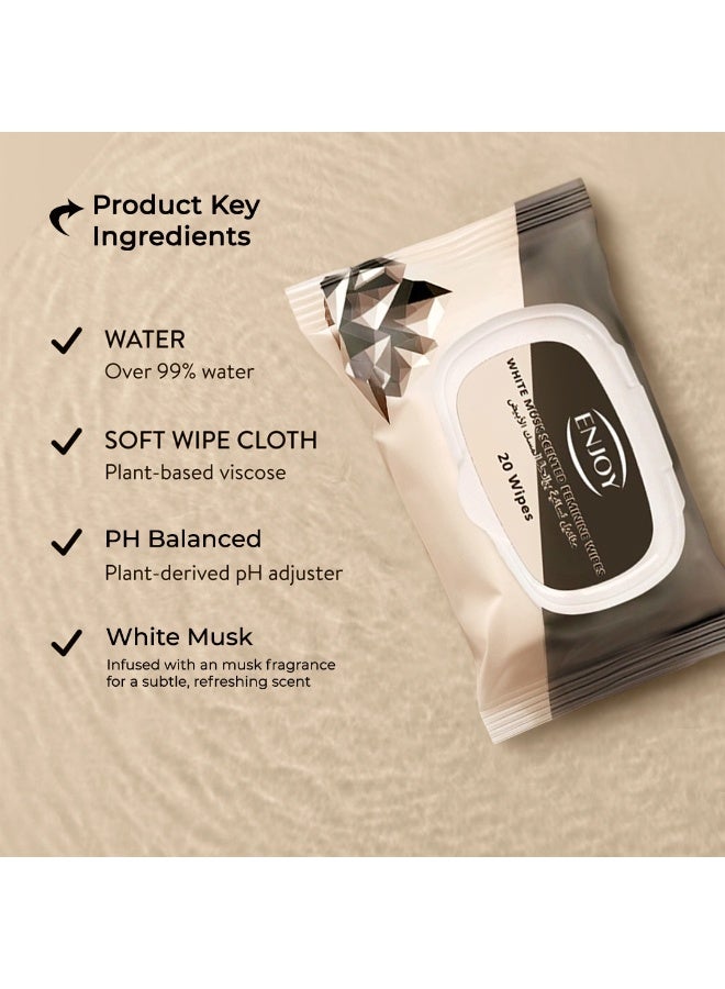 ENJOY Women's Wipes with Pure White Musk Scent - 20 Count - For Cleansing, Freshness & Daily Feminine Care - On-the-Go - Image 3