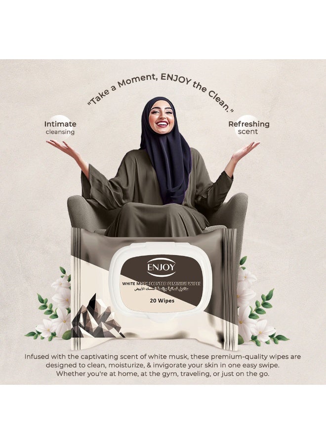 ENJOY Women's Wipes with Pure White Musk Scent - 20 Count - For Cleansing, Freshness & Daily Feminine Care - On-the-Go - Image 5