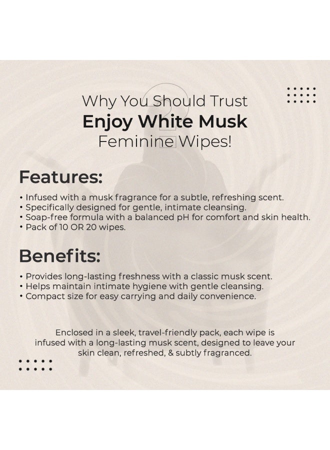 ENJOY Women's Wipes with Pure White Musk Scent - 20 Count - For Cleansing, Freshness & Daily Feminine Care - On-the-Go - Image 4