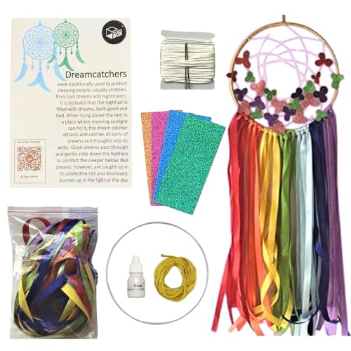 The brown box DIY Dream Catcher Making Kit for Kids & Adults – Complete Craft Kit with 6-Inch Metal Ring, Rainbow Color Ribbons, Glitter Sheets, Weaving Thread, Needles & Glue – Includes Instruction Sheet & Video – Art & Craft Gift - Image 1