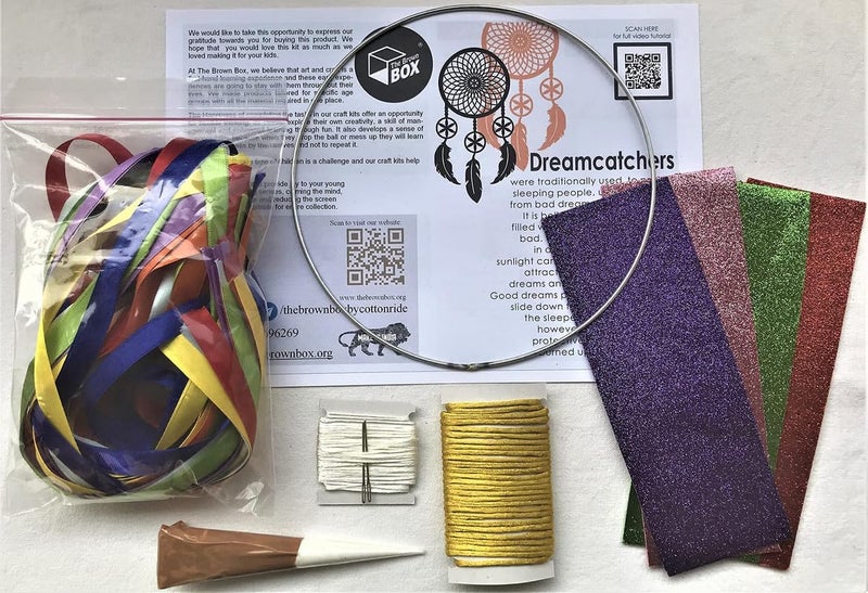 The brown box DIY Dream Catcher Making Kit for Kids & Adults – Complete Craft Kit with 6-Inch Metal Ring, Rainbow Color Ribbons, Glitter Sheets, Weaving Thread, Needles & Glue – Includes Instruction Sheet & Video – Art & Craft Gift - Image 3
