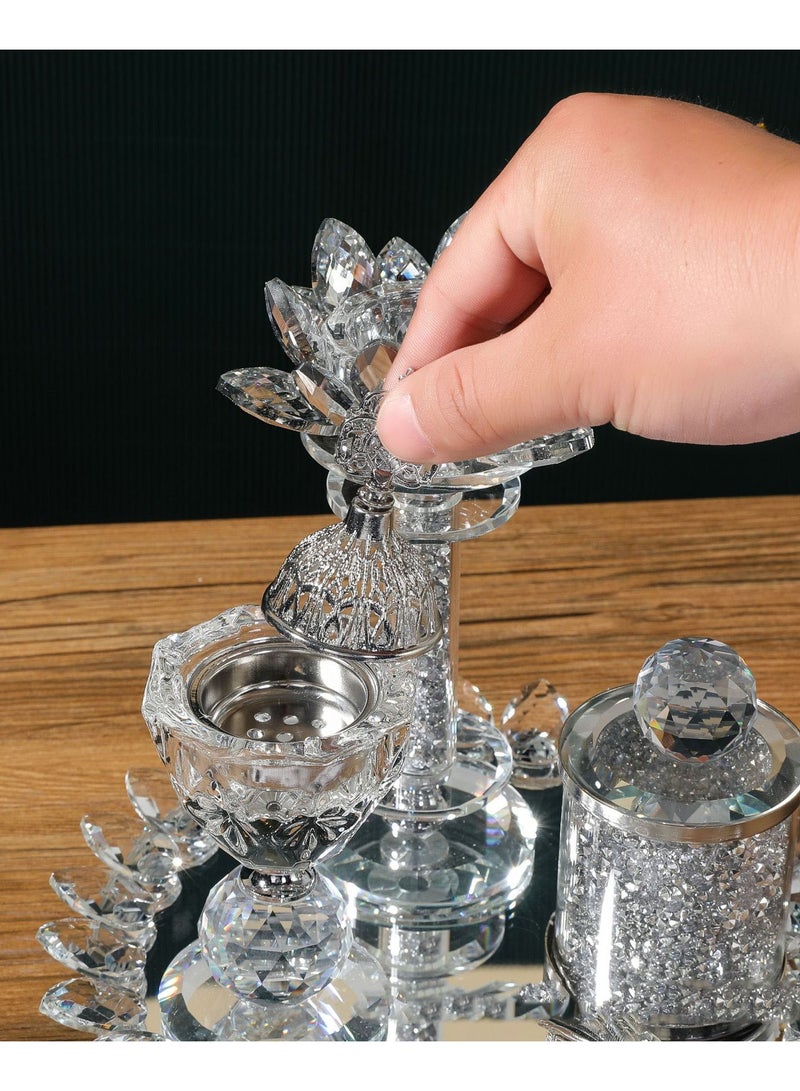 مجموعة مذبحة عود وحامل شموع لوتس كريستالية راقية - ديكور استحضار رائحة أنيق للمنزل - Image 3