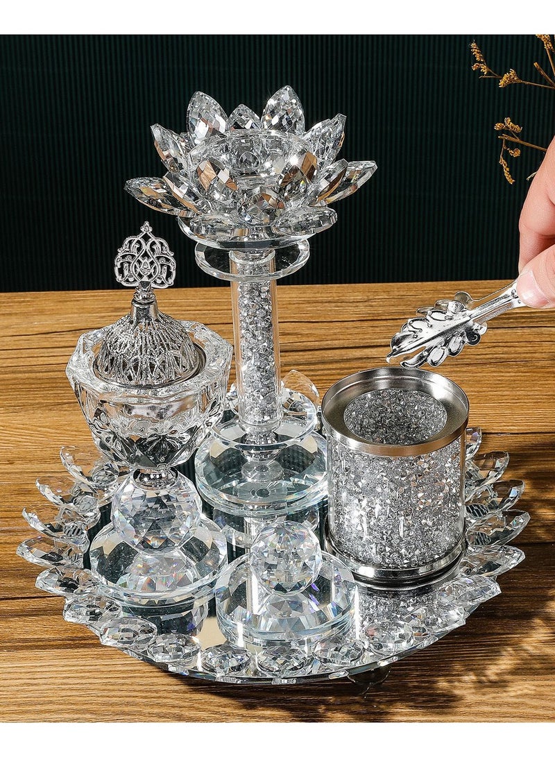 مجموعة مذبحة عود وحامل شموع لوتس كريستالية راقية - ديكور استحضار رائحة أنيق للمنزل - Image 4
