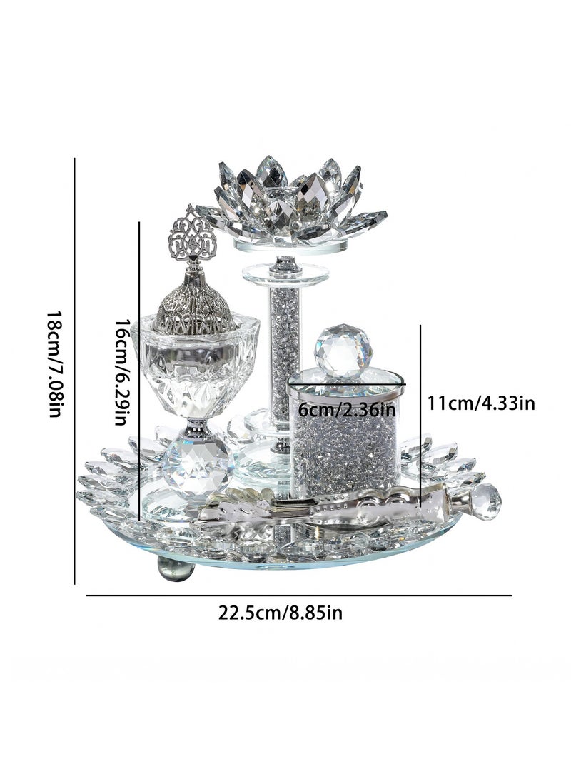 مجموعة مذبحة عود وحامل شموع لوتس كريستالية راقية - ديكور استحضار رائحة أنيق للمنزل - Image 2