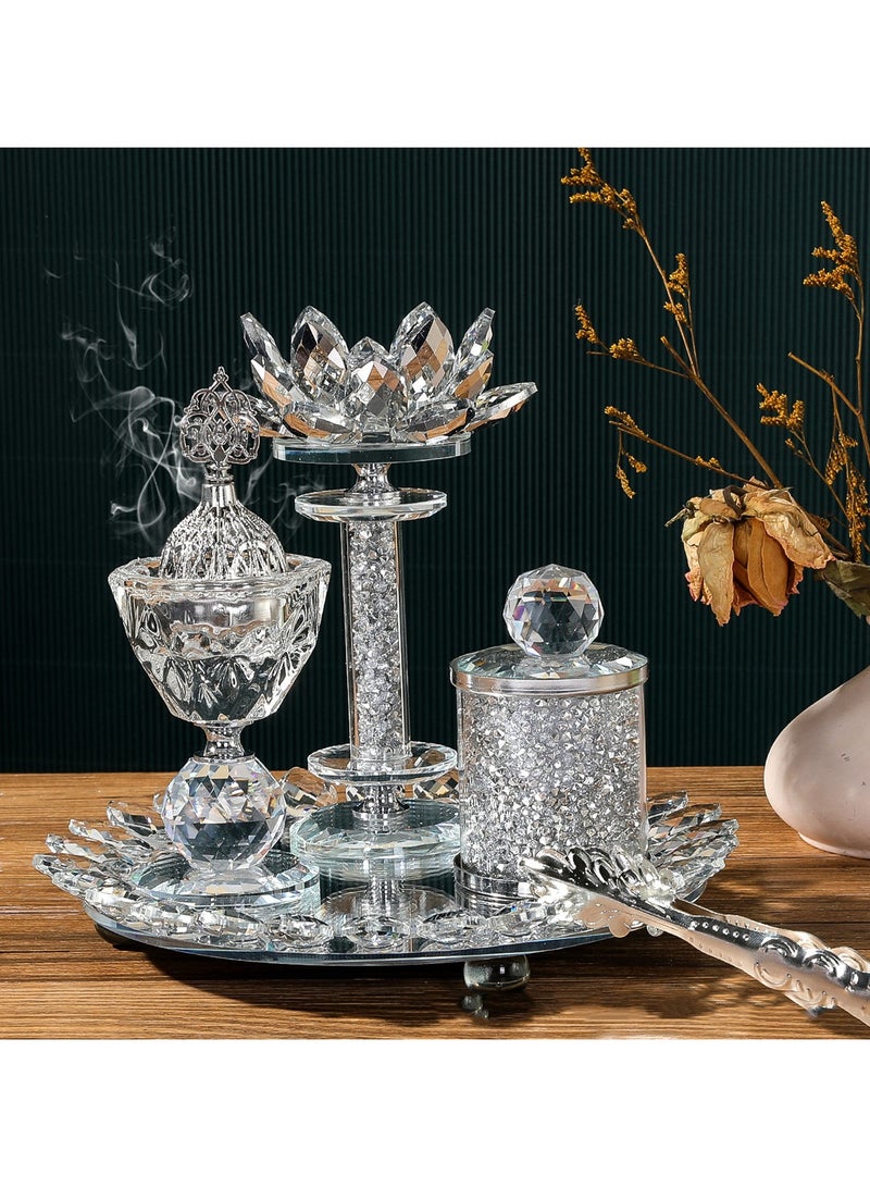 مجموعة مذبحة عود وحامل شموع لوتس كريستالية راقية - ديكور استحضار رائحة أنيق للمنزل - Image 1