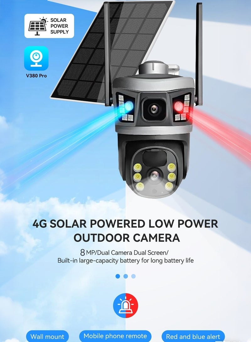 Generic 4K 8MP Solar Camera 4G Sim PTZ Cameras Outdoor Dual Lens IP Camara Solar Panel CCTV Security Built in Battery PIR Cam (With 64GB SD Card)  - Image 2