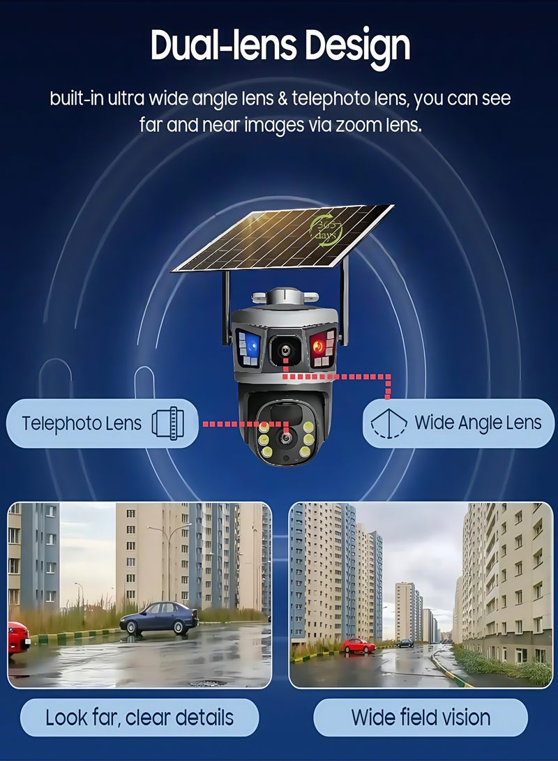 Generic 4K 8MP Solar Camera 4G Sim PTZ Cameras Outdoor Dual Lens IP Camara Solar Panel CCTV Security Built in Battery PIR Cam (With 64GB SD Card)  - Image 4