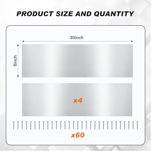 Tatuo 4 Pcs 30 x 8 Inch Door Kick Plates for Exterior Interior Bulk Doors Protection Decor Rectangular Aluminum Door Push Plate with Satin FinishSilver Gray - Image 3