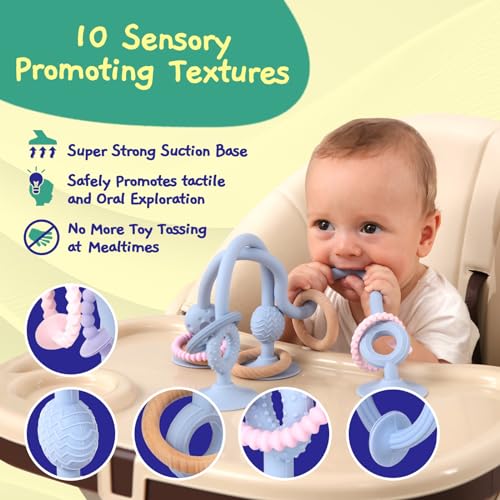 Jumble Dream Jumble Jangle Baby Teething Toys – BPA-Free, Multi Purpose High Chair Toys for Babies: Suction Teething Relief with Sensory Toy Textures for Infants and Toddlers 0–24+ Months (Light Blue) - Image 3