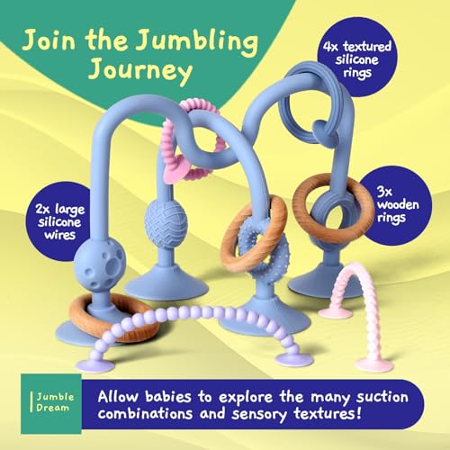 Jumble Dream Jumble Jangle Baby Teething Toys – BPA-Free, Multi Purpose High Chair Toys for Babies: Suction Teething Relief with Sensory Toy Textures for Infants and Toddlers 0–24+ Months (Light Blue) - Image 2