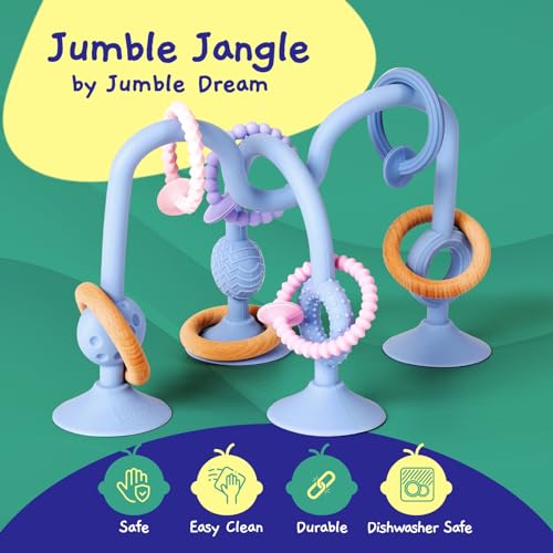 Jumble Dream Jumble Jangle Baby Teething Toys – BPA-Free, Multi Purpose High Chair Toys for Babies: Suction Teething Relief with Sensory Toy Textures for Infants and Toddlers 0–24+ Months (Light Blue) - Image 5