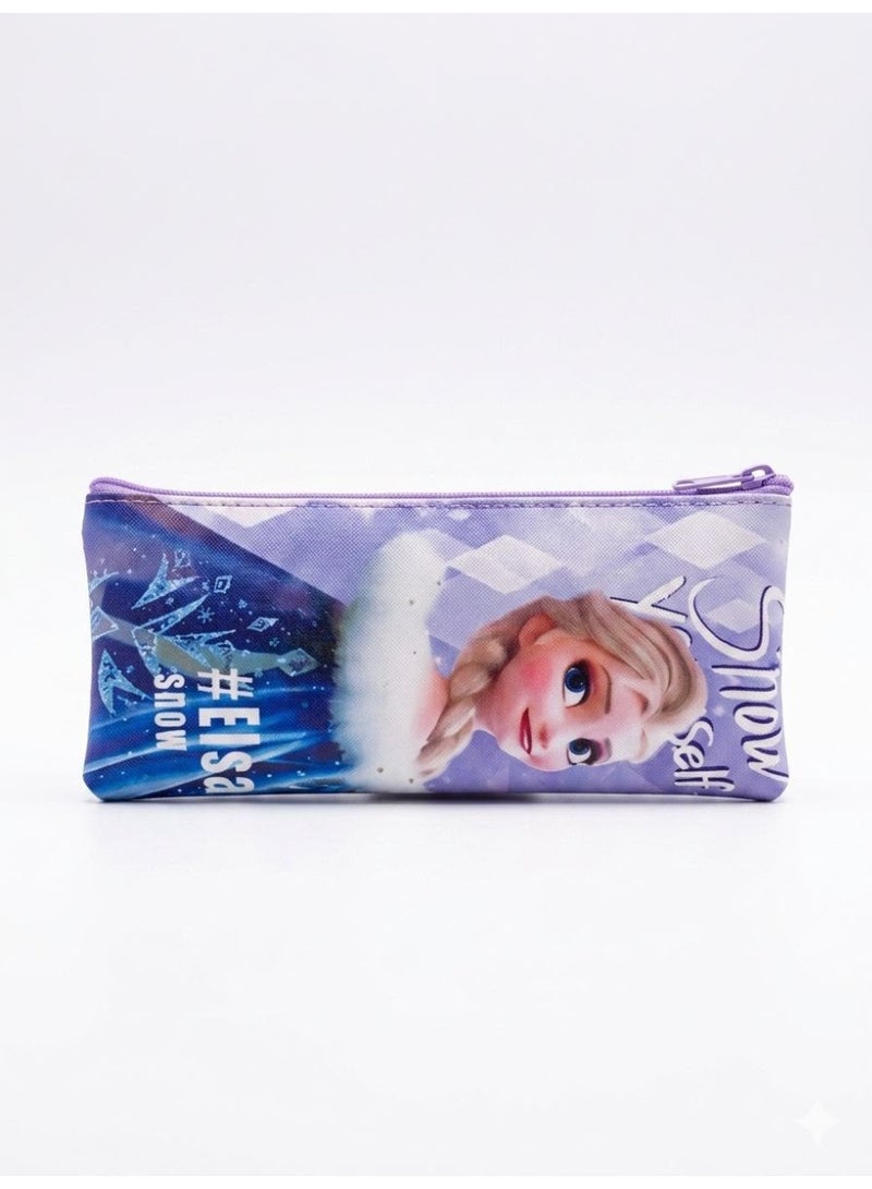 School supplies set featuring cartoon characters: includes a school bag, pencil case, Elsa-themed water bottle, and ID name card holder. - Image 2