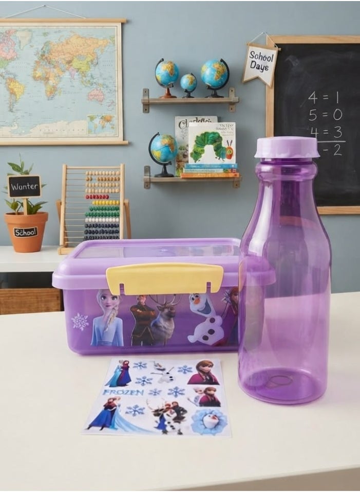 School supplies set featuring cartoon characters: includes a school bag, pencil case, Elsa-themed water bottle, and ID name card holder. - Image 3