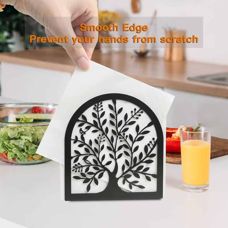 Fobule Napkin Holder for Tables, Vintage Metal Freestanding Tissue Dispenser, Black Cast Iron Vertical Tabletop Paper Napkin Holder Stand for Dinner Home Kitchen Restaurant Picnic Party (Tree of Life) - Image 3