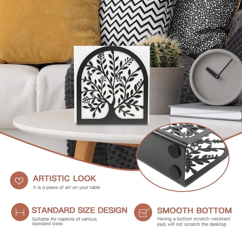 Fobule Napkin Holder for Tables, Vintage Metal Freestanding Tissue Dispenser, Black Cast Iron Vertical Tabletop Paper Napkin Holder Stand for Dinner Home Kitchen Restaurant Picnic Party (Tree of Life) - Image 2