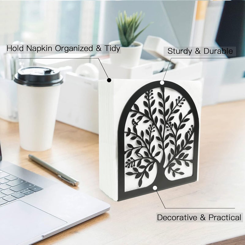 Fobule Napkin Holder for Tables, Vintage Metal Freestanding Tissue Dispenser, Black Cast Iron Vertical Tabletop Paper Napkin Holder Stand for Dinner Home Kitchen Restaurant Picnic Party (Tree of Life) - Image 5