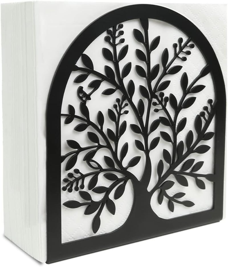 Fobule Napkin Holder for Tables, Vintage Metal Freestanding Tissue Dispenser, Black Cast Iron Vertical Tabletop Paper Napkin Holder Stand for Dinner Home Kitchen Restaurant Picnic Party (Tree of Life) - Image 1