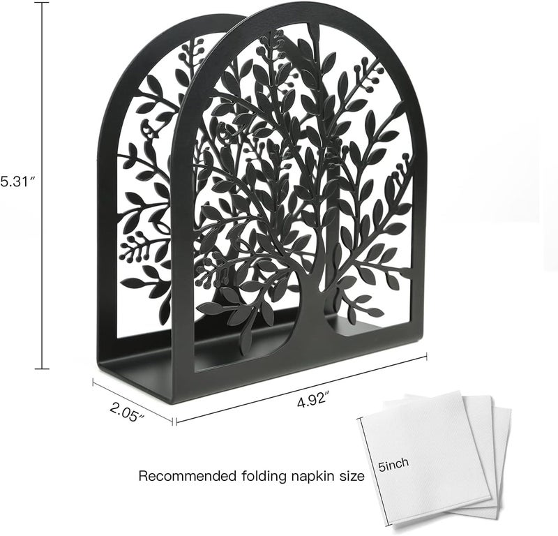Fobule Napkin Holder for Tables, Vintage Metal Freestanding Tissue Dispenser, Black Cast Iron Vertical Tabletop Paper Napkin Holder Stand for Dinner Home Kitchen Restaurant Picnic Party (Tree of Life) - Image 4