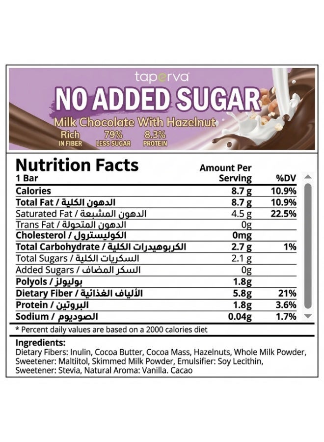 Laperva No Added Sugar Milk Chocolate Bar with Hazelnut High Protein Snack Vegetarian Gluten Free No Added Sugar Sweetened with Stevia & Maltitol 1 Bar - Image 2