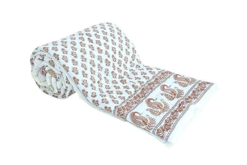 AARMOZY Cotton Soft Jaipuri Razai Traditional Print Single Bed AC Blanket Cream 85X55 INCHE - Image 4