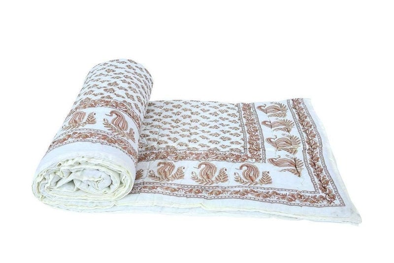 AARMOZY Cotton Soft Jaipuri Razai Traditional Print Single Bed AC Blanket Cream 85X55 INCHE - Image 2