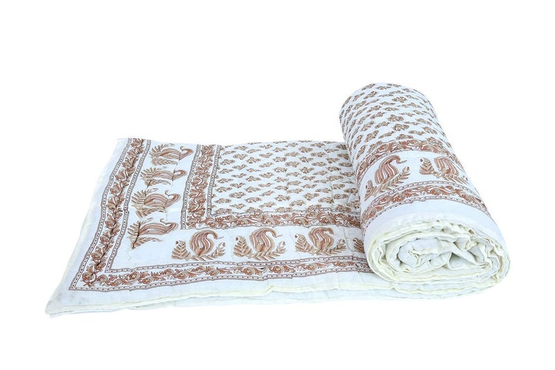 AARMOZY Cotton Soft Jaipuri Razai Traditional Print Single Bed AC Blanket Cream 85X55 INCHE - Image 3