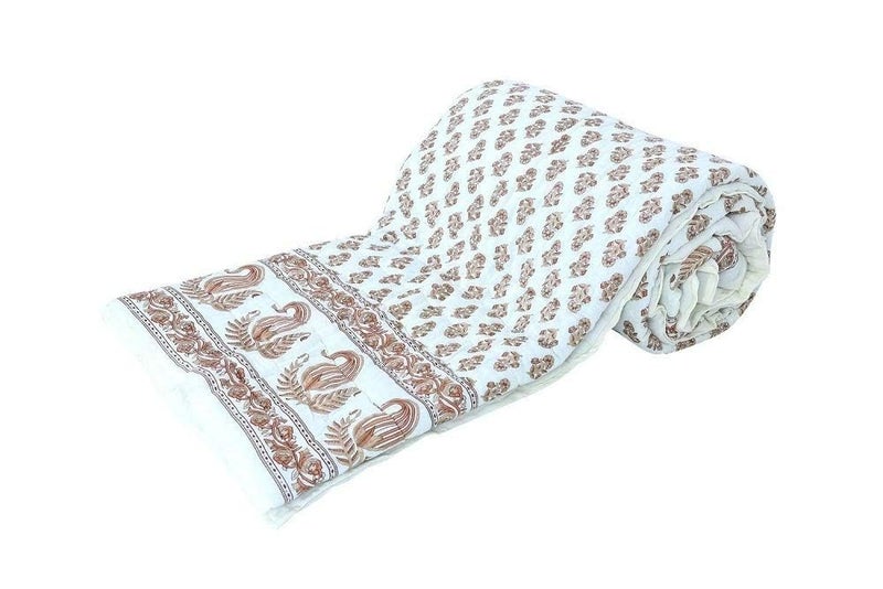 AARMOZY Cotton Soft Jaipuri Razai Traditional Print Single Bed AC Blanket Cream 85X55 INCHE - Image 1