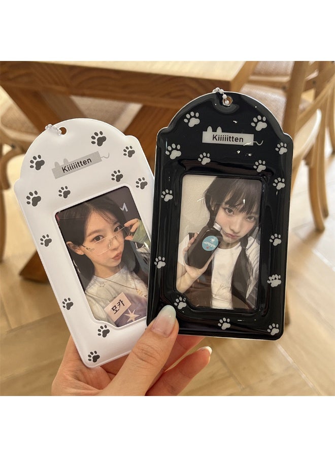 NIBEMINENT 1 - Piece Footprint Kitten Kpop Photo Card Holder Pendant Key Chain ID Badge Holder ID Card Holder Photo Card Protector for School ID Office ID Access Card for Women Girls - Image 2