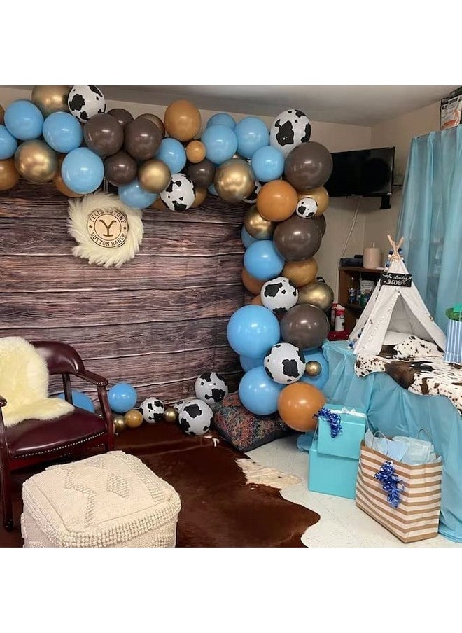 بالونار مجموعة بالونات BALONAR 135 قطعة على شكل رعاة بقر زرقاء مع بالونات ذهبية مطبوعة على شكل بقرة من حيوانات المزرعة مقاس 18/10/5 بوصة لحفلات أعياد الميلاد للأولاد وحفلات استقبال المولود الجديد (أزرق)  - Image 5