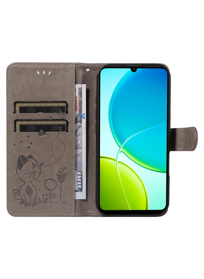 إيروريكس جراب لهاتف vivo Y29S 5G / Y04 جراب هاتف جلدي قابل للطي منقوش عليه صورة قطة ونحلة - Image 4