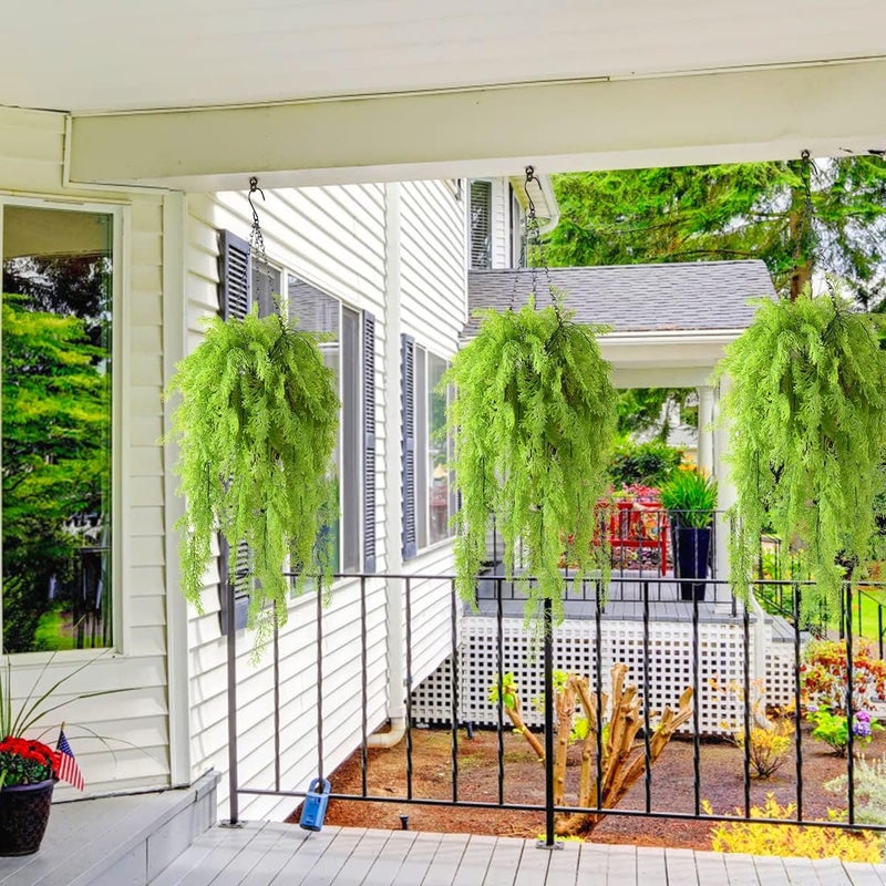 ZFProcess Artificial Hanging Plants in Basket Fake Hanging Curly Seaweed Ferns Plant with Coconut Lining Chain Palm Flowerpot Hanging Plant Outdoor UV Resistant Plastic Plants(Green) - Image 4