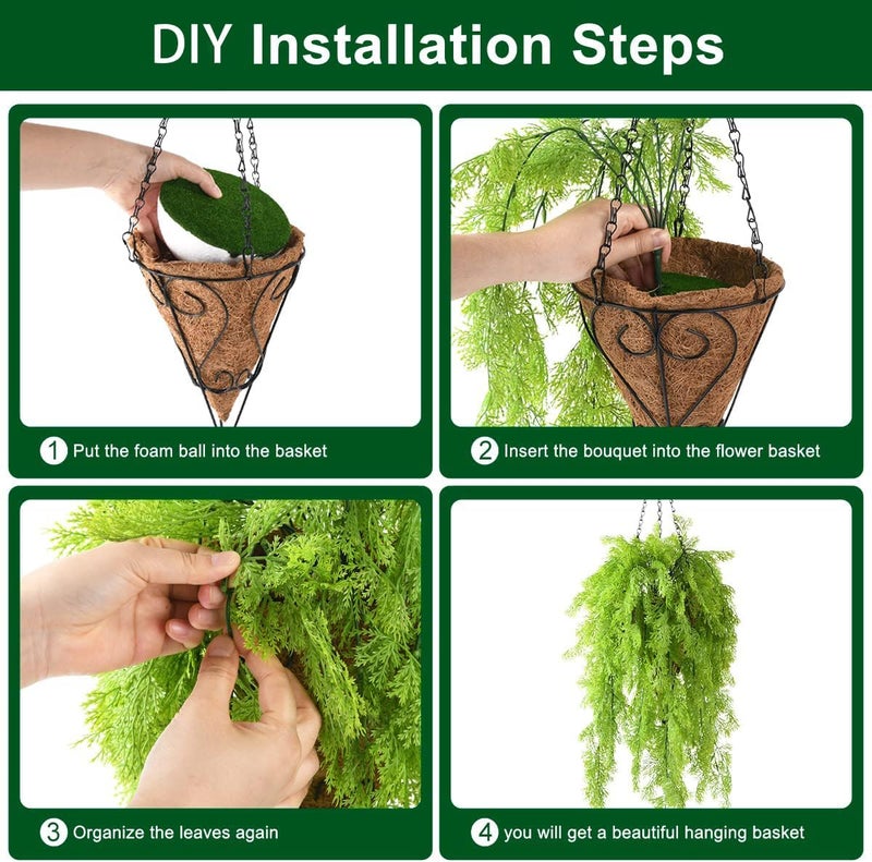 ZFProcess Artificial Hanging Plants in Basket Fake Hanging Curly Seaweed Ferns Plant with Coconut Lining Chain Palm Flowerpot Hanging Plant Outdoor UV Resistant Plastic Plants(Green) - Image 3