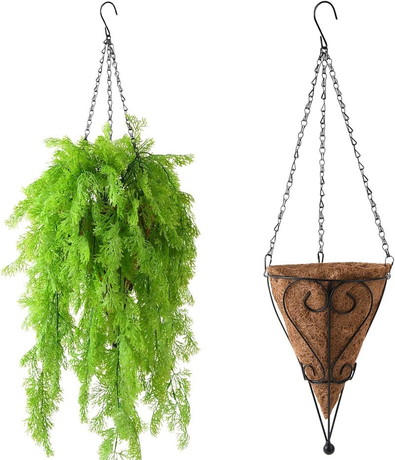 ZFProcess Artificial Hanging Plants in Basket Fake Hanging Curly Seaweed Ferns Plant with Coconut Lining Chain Palm Flowerpot Hanging Plant Outdoor UV Resistant Plastic Plants(Green) - Image 1
