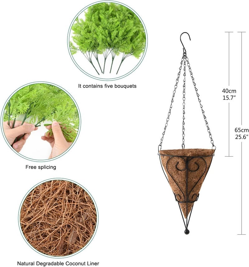 ZFProcess Artificial Hanging Plants in Basket Fake Hanging Curly Seaweed Ferns Plant with Coconut Lining Chain Palm Flowerpot Hanging Plant Outdoor UV Resistant Plastic Plants(Green) - Image 2