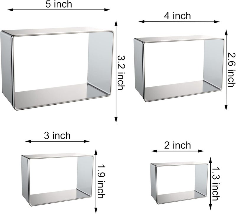 QAAQS Rectangle Cookie Cutter Set Large - 5 Inch, 4 Inch, 3 Inch, 2 Inch - Geometric Frame Plaque Cookie Cutters Shapes Biscuit Molds - Stainless Steel - Image 2