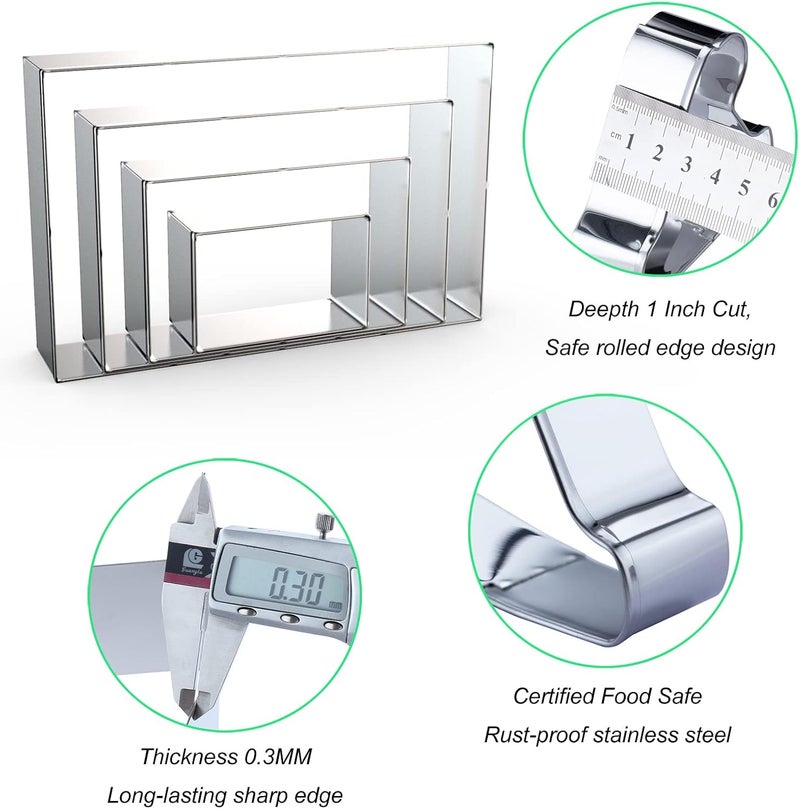 QAAQS Rectangle Cookie Cutter Set Large - 5 Inch, 4 Inch, 3 Inch, 2 Inch - Geometric Frame Plaque Cookie Cutters Shapes Biscuit Molds - Stainless Steel - Image 3