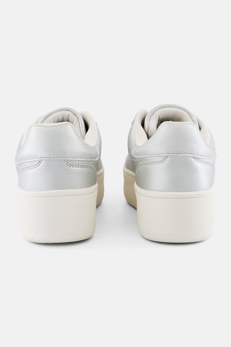 XOXO Women Lace Up Casual Shoes, Silver - Image 3