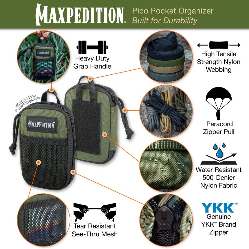 MAXPEDITION Pico Pocket Organizer, Ultra Compact EDC Gear Pouch, Tactical Utility Pouch for Everyday Carry, Tools, Gadgets, Outdoor First-Aid Kit, Survival (OD Green) - Image 3
