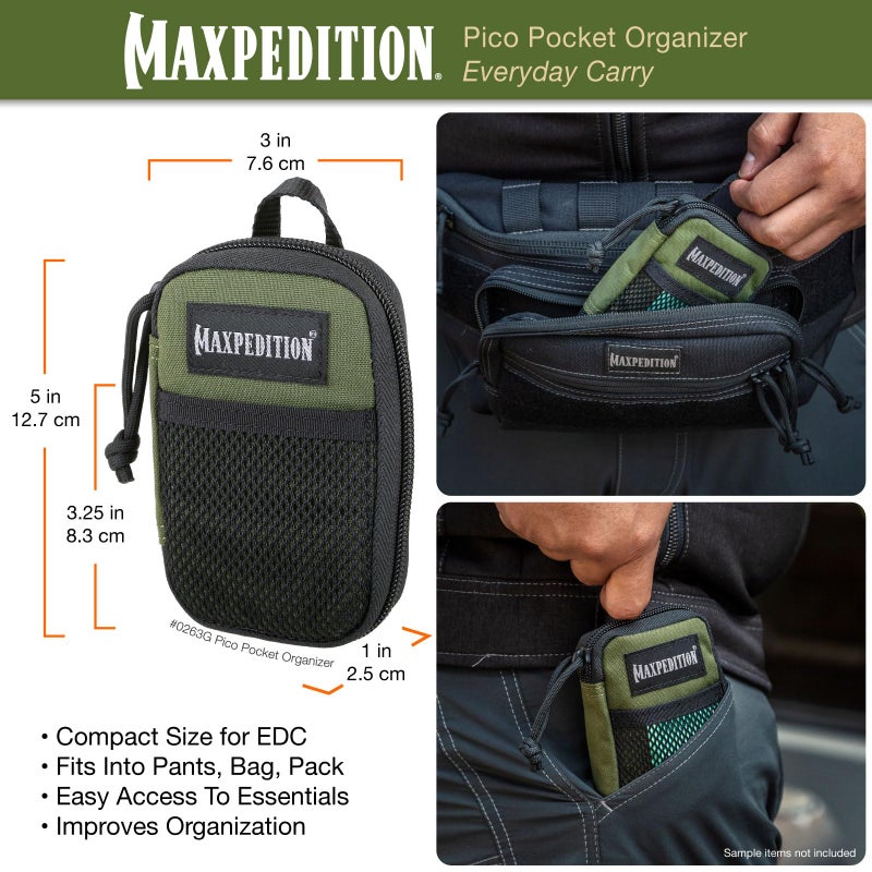 MAXPEDITION Pico Pocket Organizer, Ultra Compact EDC Gear Pouch, Tactical Utility Pouch for Everyday Carry, Tools, Gadgets, Outdoor First-Aid Kit, Survival (OD Green) - Image 2