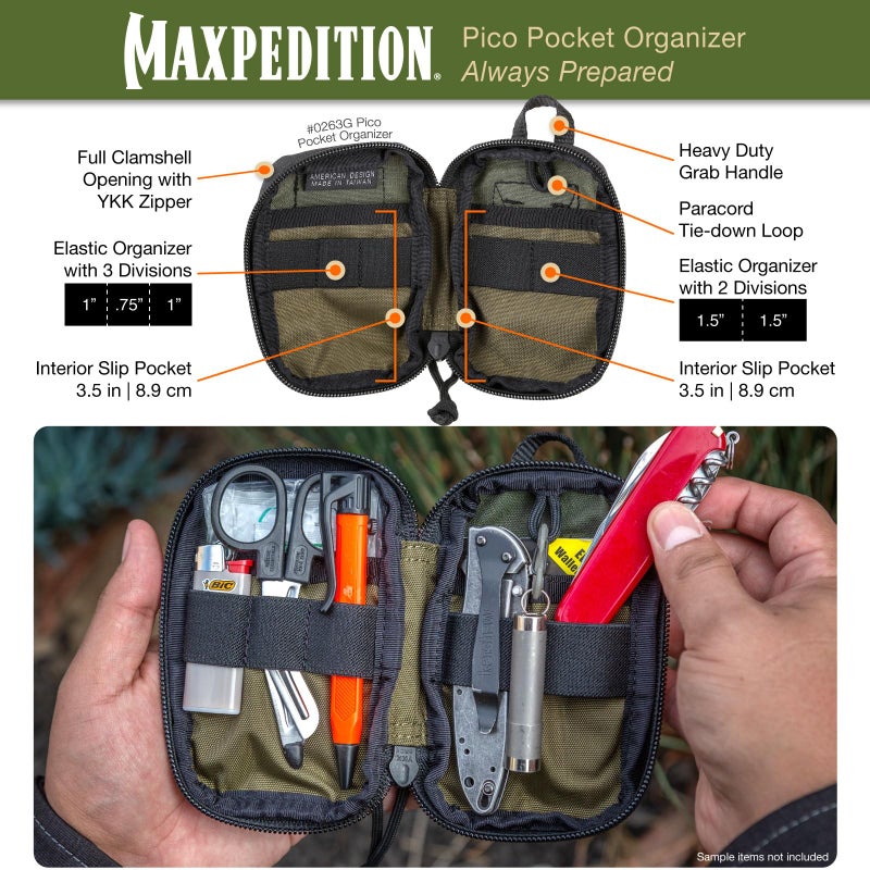 MAXPEDITION Pico Pocket Organizer, Ultra Compact EDC Gear Pouch, Tactical Utility Pouch for Everyday Carry, Tools, Gadgets, Outdoor First-Aid Kit, Survival (OD Green) - Image 4