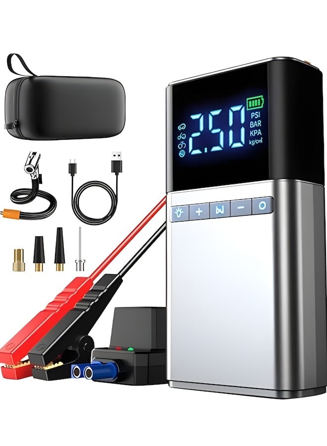 Rebenuo 1500A Car Jump Starter with 12000mAh Power Bank – Multi-Function Emergency Kit for 12V Vehicles – Built-in 150 PSI Portable Air Compressor, LED Flashlight, USB-C Fast Charging, SOS Mode – Ideal for Gas & Diesel Engines, Compact & Portable - Image 1