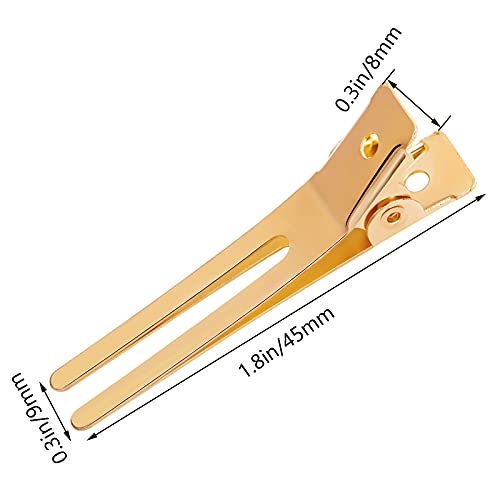 Wobe 1.8" Hairdressing Double Prong Curl Clips, 50pcs Metal Alligator Clips Hairpins for Hair Bow Great Pin Curl Clip, Styling Clips for Hair Salon, Barber (Gold) - Image 2