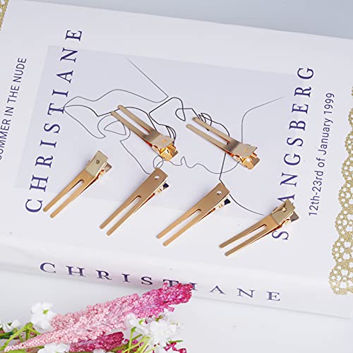 Wobe 1.8" Hairdressing Double Prong Curl Clips, 50pcs Metal Alligator Clips Hairpins for Hair Bow Great Pin Curl Clip, Styling Clips for Hair Salon, Barber (Gold) - Image 5